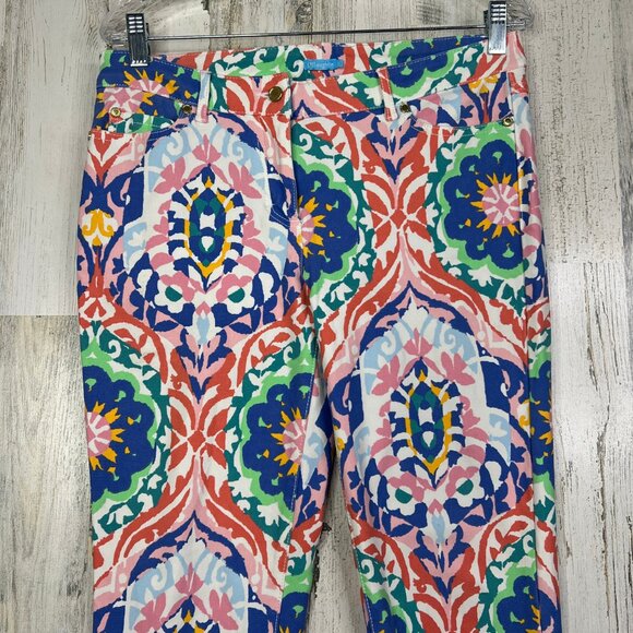 J. McLaughlin Pants Women 8 Zip Multicolor Floral Straight Pocket Jersey Stretch - Picture 2 of 15
